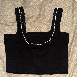 Black Lace Trim Women's Top